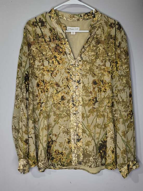 Coldwater Creek Tops - Coldwater Creek Sheer Long Sleeve Button Down Brown Floral Fall Vibes XL (18)